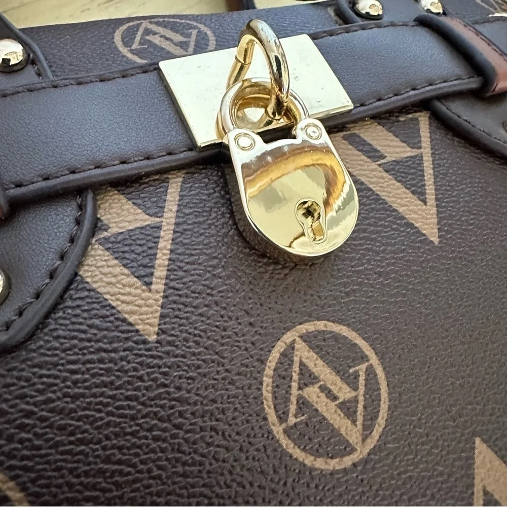 Adrienne Vittadini Brown Logo Satchel Handbag